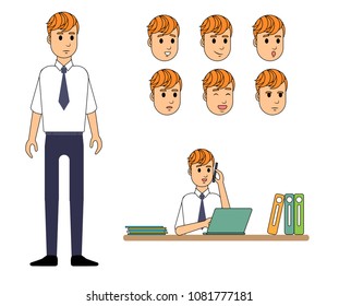 vector set of different emotion of male office worker