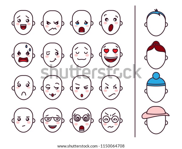 Vector Set Different Emotions Template Creating Stock Vector (Royalty ...