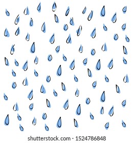 Vector set of different falling raindrops. Lines and blue color are used