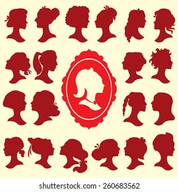 Vector set of different female hairstyles silhouettes
