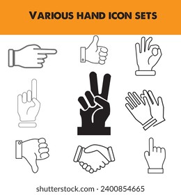  Vector set of different finger signs .Social media thumbs up, finger points, like, ok, like and dislike icons EPS 10