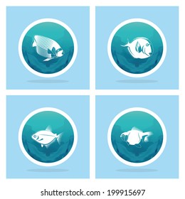 Vector Set Of Different Fish Labels Isolated