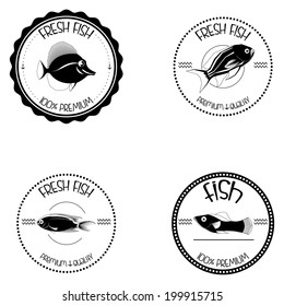 Vector Set Of Different Fish Labels Isolated