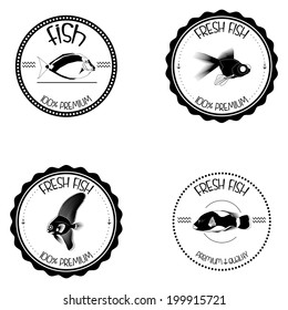 Vector Set Of Different Fish Labels Isolated