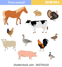 Vector Set Of Different Flat Farm Animals