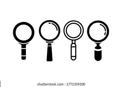 Vektorset von verschiedenen flachen Loupe Symbolen Illustration, Suche oder Finden Silhouette Symbol Template Design