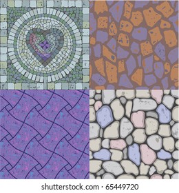 Vector set of different floor stone textures with mosaic heart (see jpg version in my portfolio)