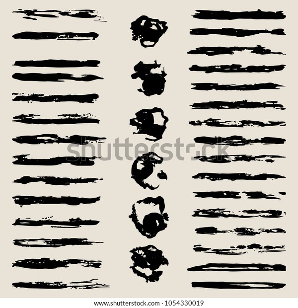The vector\
set of different form grunge\
brushes