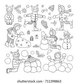 Vector set of different funny kids icons isolated on white background