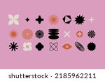 Vector set of different geometric shapes and elements. Brutalist design icons and signs. Basic forms