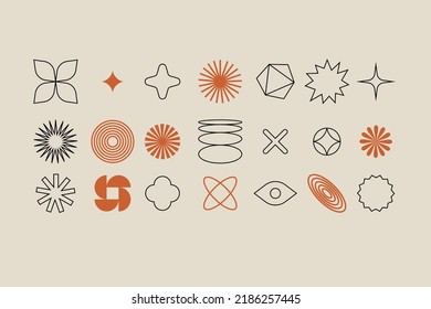 Vector Set Of Different Geometric Shapes And Elements. Brutalist Design Icons And Signs. Basic Forms