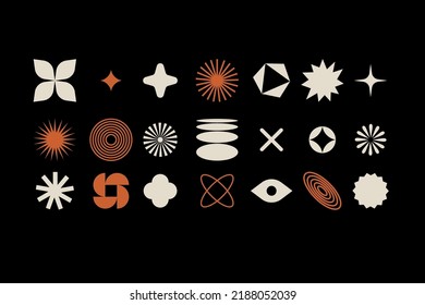 Vector set of different geometric shapes and elements. Brutalist design icons and signs. Basic forms