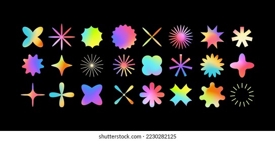 Vector set of different geometric shapes and elements. Brutalist design icons and signs. Basic forms