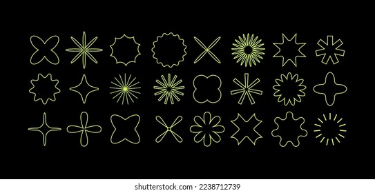 Vector set of different geometric shapes and elements. Brutalist design icons and signs. Basic forms