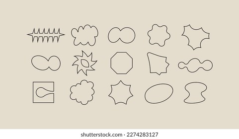 Vector set of different geometric shapes and elements. Brutalist design icons and signs. Y2k forms rot highlights