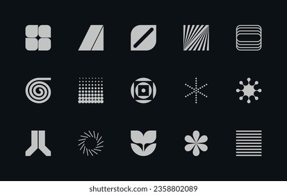 Vector set of different geometric shapes and symbols. Brutalist design icons and signs. Modernist logos.