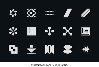 Vector set of different geometric shapes and symbols. Brutalist design icons and signs. Modernist logos.