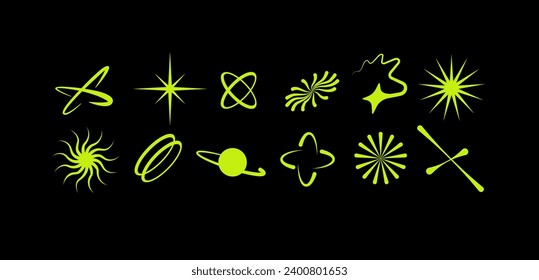 Vector set of different geometric shapes and elements. Brutalist design icons and signs. Basic forms