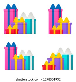Vector set of different gift boxes. Flat design on white background