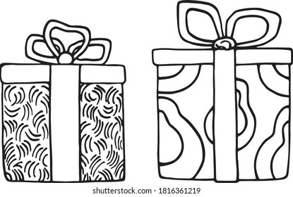 Vector set of different gift boxes. Perfect for the holidays. Simple graphics. Doodle. Hand drawn