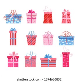 Vector set of different gift boxes. Flat design. eps 10