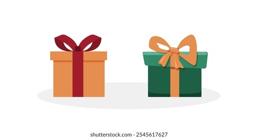 Vector set of different gift boxes. Flat design. Colored Gift Boxes with Ribbon. Set of gift boxes different shapes and sizes