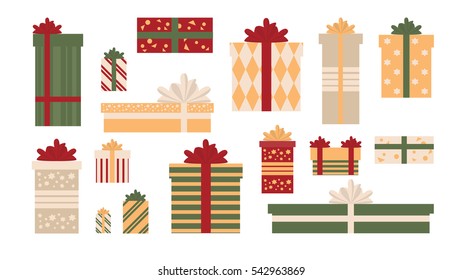 Vector set of different gift boxes. Flat design.