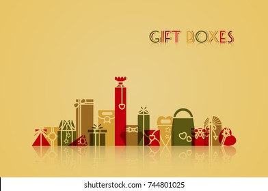 Vector set of different gift boxes. Flat design.