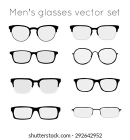 Vector set of different glasses on white background. Retro, wayfarer, aviator, geek, hipster frames. Man eyeglasses silhouettes.