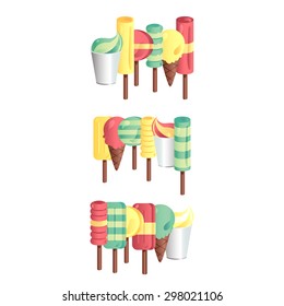 Vector set of different and gradient ice-creams