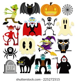 Vector Set Of Different Halloween Elements And Characters Isolated