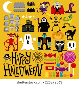 Vector Set Of Different Halloween Elements And Characters Isolated