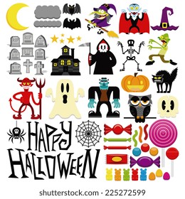 Vector Set Of Different Halloween Elements And Characters Isolated