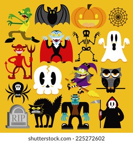 Vector Set Of Different Halloween Elements And Characters Isolated