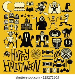 Vector Set Of Different Halloween Elements And Characters Isolated