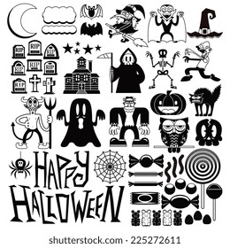 Vector Set Of Different Halloween Elements And Characters Isolated