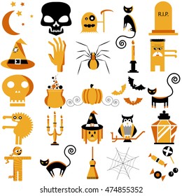 Vector Set Of Different Halloween Elements And Characters Isolated