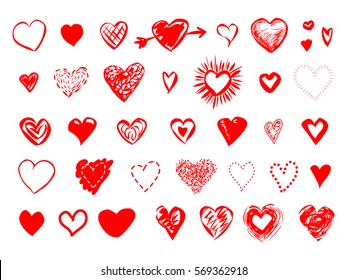 Vector set different hand drawn hearts  Valentines day symbol design elements