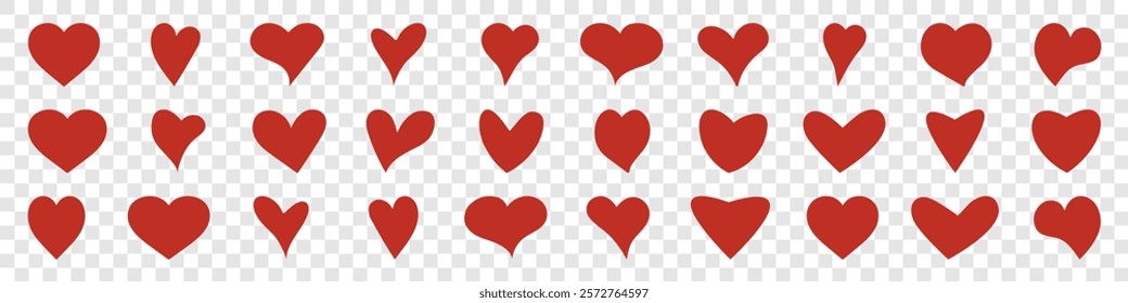 vector set of different heart icons on white background.