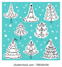 Vector set of different icons of Christmas trees for design