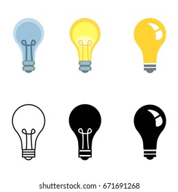 Vector Set of Different Icons - Lightbulbs. Style and Color Variations.