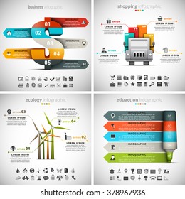 Vector set of different infographics with business, ecology, shopping and education themes. There are 90 unique icons.Vol 38.