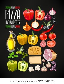 Vector set of different ingredients for pizza