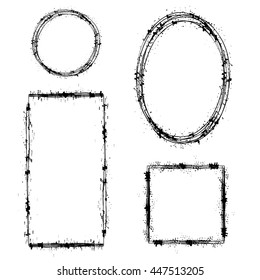 Vector Set of Different Ink Frames Isolated on White Background. Distressed Dirty Shapes