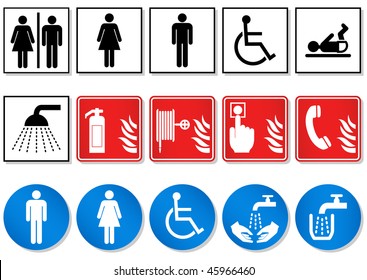 Vector set of different international communication signs.
All vector objects and details are isolated/grouped. Colors, shadow and background color are easy to customize. Symbols are replaceable.