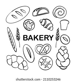 Vector set with different kind of bakery products.