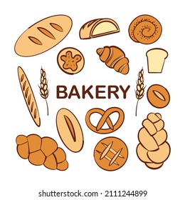 Vector set with different kind of bakery products.