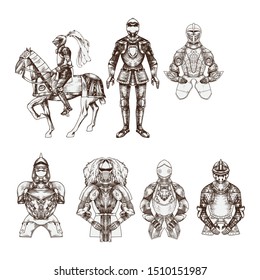 Vector Set Of Different Knight armor Isolated On Background