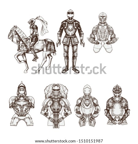 Vector Set Of Different Knight armor Isolated On Background