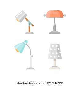 Vector set of different lamps. Electricity table lamps. Flat vector illustration.